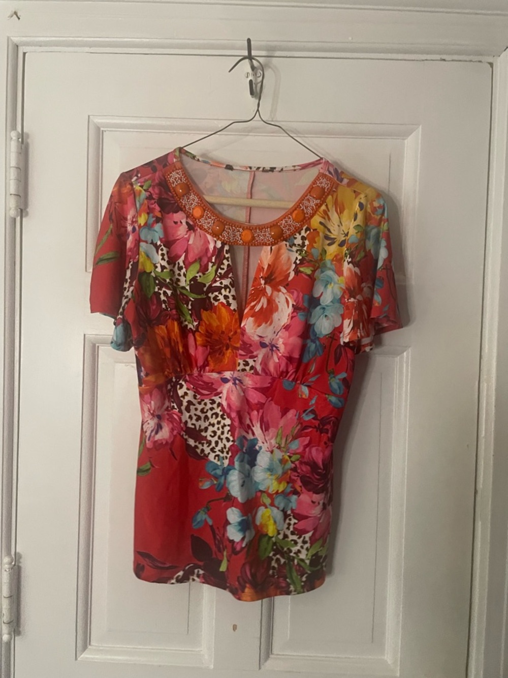 Beaded Tropical Empire Waist Top